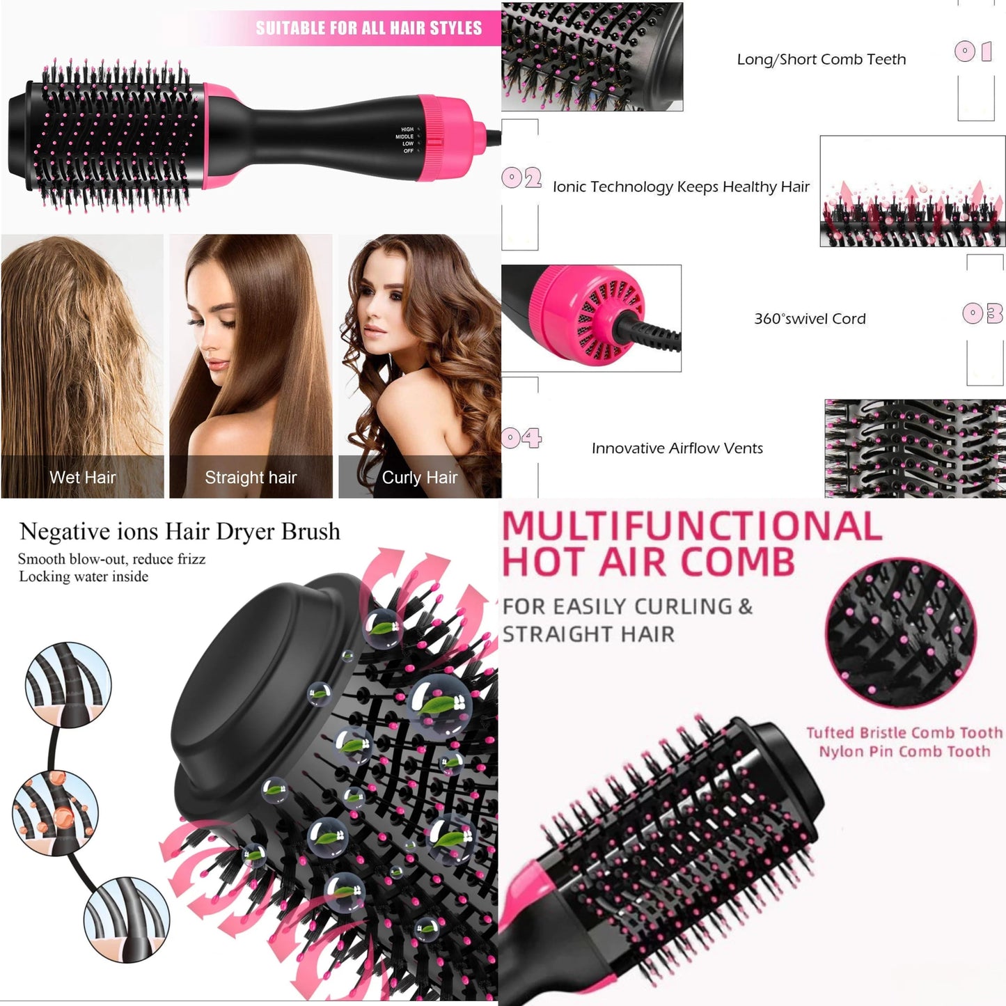 One Step 3-in-1 Hot Air Brush – Dry, Straighten & Volumize Effortlessly 💁‍♀️